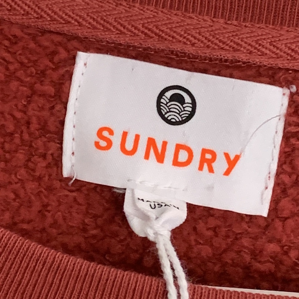 NEW! REVOLVE Sundry Brand Orange Crewneck Sweatshirt / Navy RUGBY STRIPES / RARE - Picture 4 of 8
